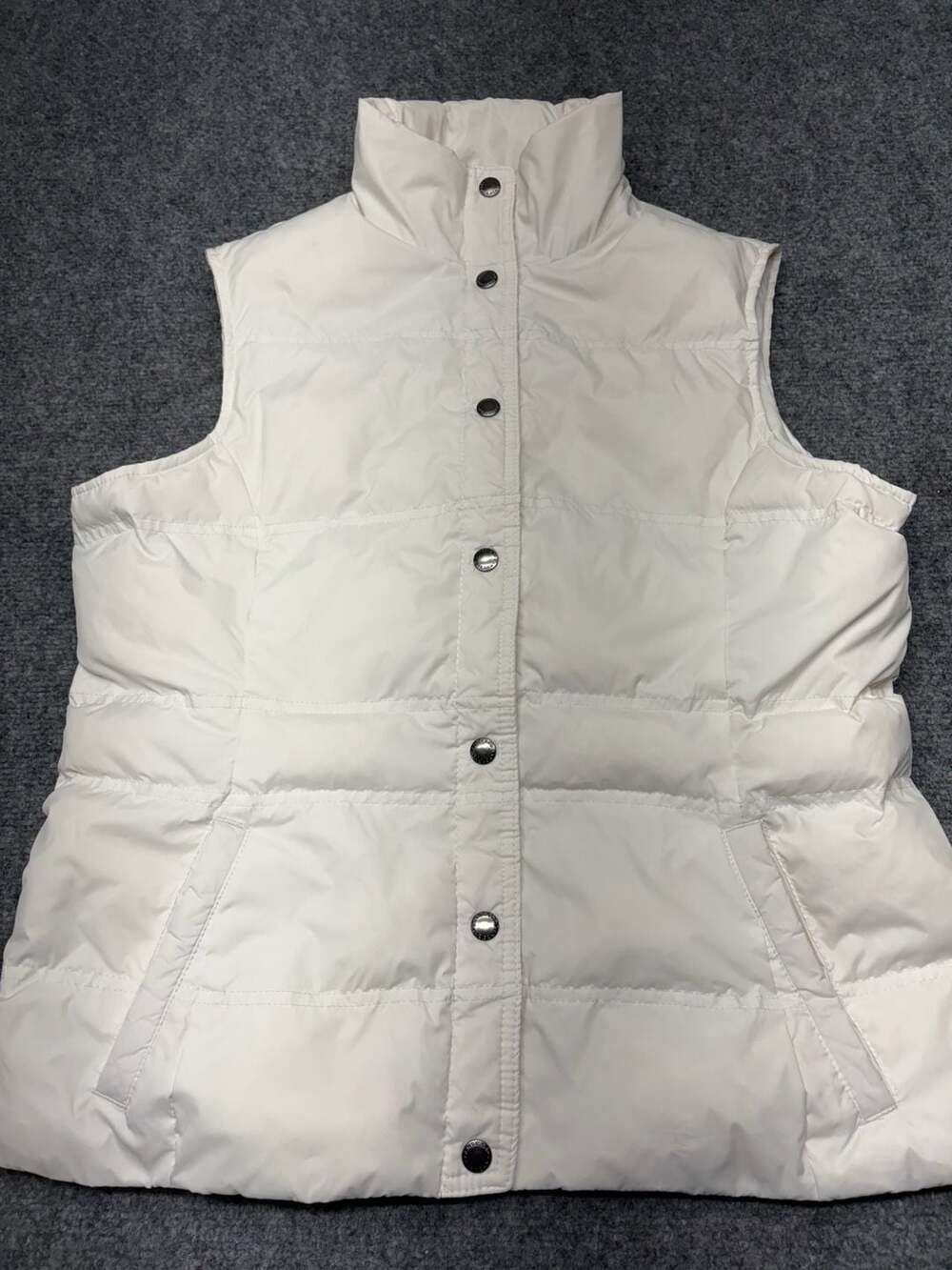 Lands End Womens Puffer Vest Cream Ivory Off White Quilted Full Zip Med-classy